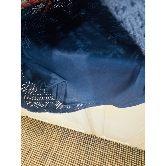 Judith March Boho Hippie Embroidered V-Neck Dress S Navy Bat Wing Sleeves Mini - Picture 9 of 10